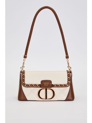 Levidor Krem Geniş Taban Kapitone Omuz Çantası