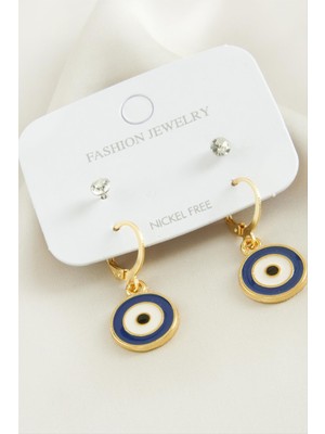 Fantastik Store 4 Adet Nazar Taşlı Mineli Halka Küpe