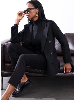 5in1Canpolat Siyah Gold Düğme Detaylı Premium Yün Ceket