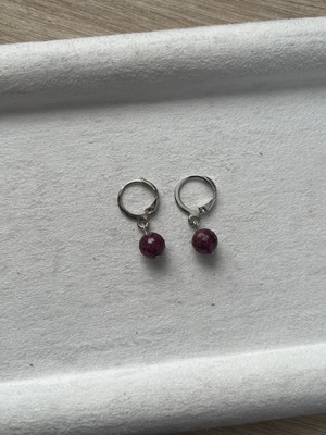 Pel Design 8 mm Yakut Taşı Gümüş Kaplama Halka Küpe El Yapımı