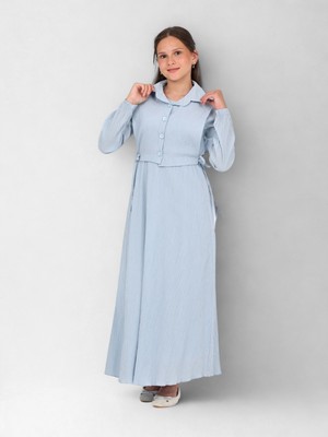 Giyinse Aluna Ikili Bürümcük Pamuk Tam Boy Elbise Mavi