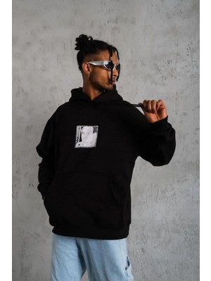 Rawea Fashion Erkek Ön Arka Baskılı Kapşonlu Sweat - Siyah