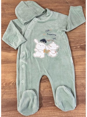 Pera Bebe Çıtçıtlı Patikli ve Şapkalı Kadife Tulum
