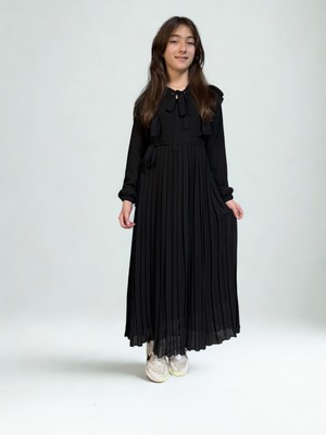 Giyinse Kız Çocuk Pileli Uzun Elbise Siyah