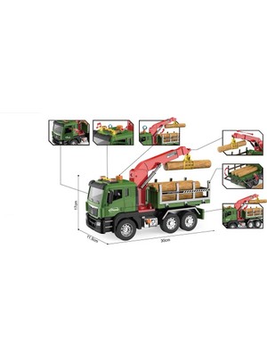 Farbu Oyuncak 1:12 Sürtmeli Sesli Işıklı Fonksiyonel Oyuncak Kütük Taşıyıcı Kamyon