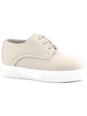 Rakerplus Çocuk Klasik Derby Ayakkabı Krem Suni Deri Orta Taban Bağcıklı Tasarım