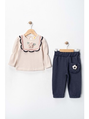 Gültekin Bebe Via Girls Ikili Çiçek Detaylı TAKIM-9778285 - Lacivert