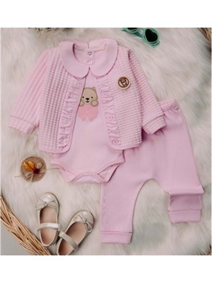 Gültekin Bebe Mini Pakel 3-12 Aylık Kız Kapotineli Hırkalı Üçlü TAKIM-1389285 - Pembe