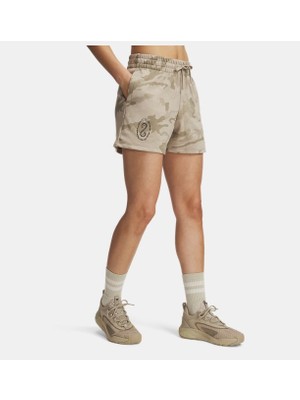 Under Armour Kadın Ua Project Rock Terry Şort Vizon-299 Hafif Havlu Kumaş ve Gizli Elastik Bel