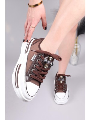 Birikon Burrel Cilt Garnili Kalın Tabanlı Paraşüt Sneakers Kahverengi