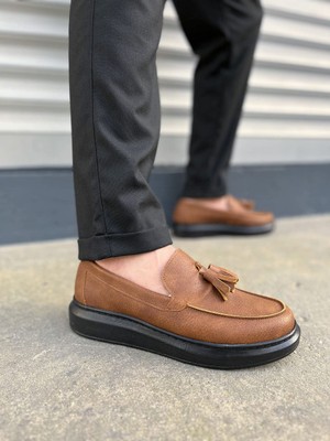 Joy Ayakkabı JY154 Blaze Bağcıksız Püsküllü Cilt Erkek Günlük Spor Klasik Ayakkabı Cst - Taba