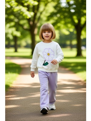PayBuy Kız Çocuk Pamuklu Çiçek Baskılı Sweatshirt ve Eşofman Altı Takımı Kaliteli Şık Rahat