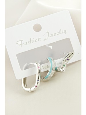 Gümüş Takıcım 3 Adet Yıldız Zirkon Taşlı Küpe