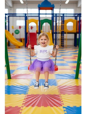 FRM Kız Çocuk Yazlık Baskılı Üst ve Tül Etekli Takım Kaliteli Şık Rahat  Günlük