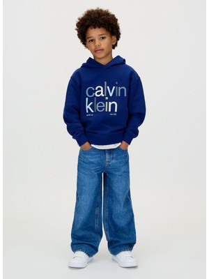 Calvin Klein Baskılı Erkek Çocuk Mavi Sweatshırt IB0IB02563C7L