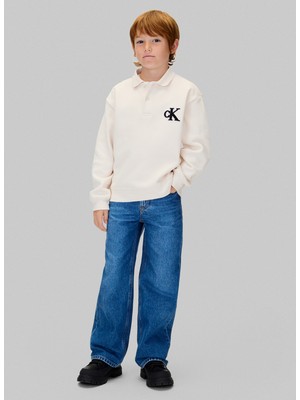 Calvin Klein Nakışlı Erkek Çocuk Ekru Sweatshırt IB0IB02574PGB