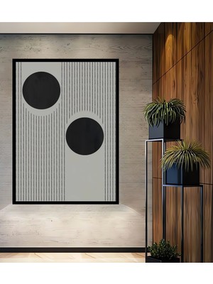 Teona Ahşap Dekoratif Ahşap Dikdörtgen Tablo Siyah Noktalar ve Çizgiler Çerçeve Görünümlü