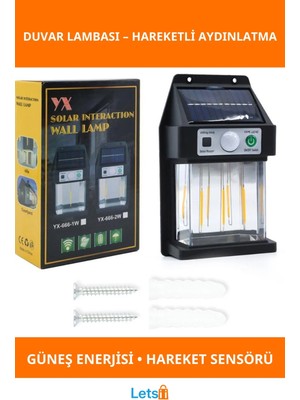 Letsii Güneş Enerjili Suya Dayanıklı Hareket Sensörlü Duvar Lambası