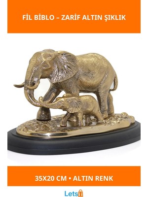 Letsii Altın Renk Pirinç Anne Yavru Fil Biblosu 35X20 cm