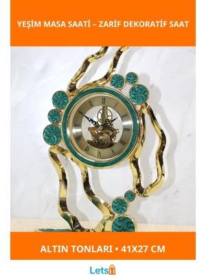 Letsii Özel Yeşim Tasarım Zarif Masa Üstü Saat 41X27 cm