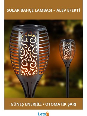 Letsii Güneş Enerjili Alev Efektli Bahçe Lambası Küçük 51 cm