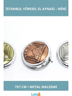 Letsii Metal Istanbul Temalı Yöresel Kabartmalı El Aynası 7x7 cm