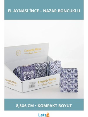 Letsii Taşlı Nazar Boncuklu Şık Dikdörtgen El Aynası Ince 8.5x6 cm
