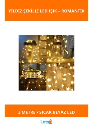 Letsii 3 Metre Yıldız Şekilli Enerji Tasarruflu LED Işık Zinciri