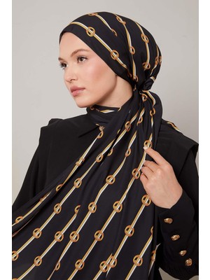 Lêvi D'or Siyah - Gold Çizgili Halka Desen Club Şal