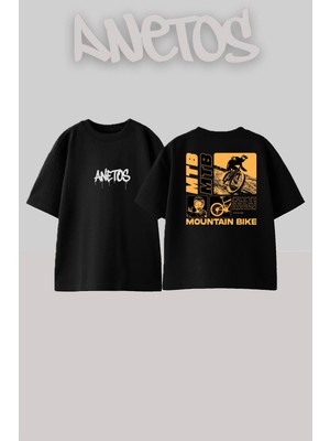Anetos Ride 1 Tasarım Sırt Baskılı Pamuk Siyah Oversize T-Shirt
