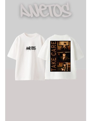 Anetos Drake 13 Tasarım Sırt Baskılı Pamuk Beyaz Oversize T-Shirt