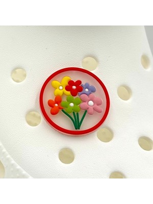 Balp Charm Terlik Süsü ve Aksesuarı , Çanta Süsü – Jibbitz 3D Çiçekli Yuvarlak Tablo Logo Aksesuar