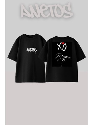 Anetos The Weeknd 21 Tasarım Sırt Baskılı Pamuk Siyah Oversize T-Shirt
