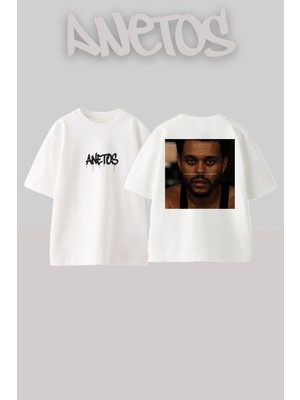 Anetos The Weeknd 3 Tasarım Sırt Baskılı Pamuk Beyaz Oversize T-Shirt