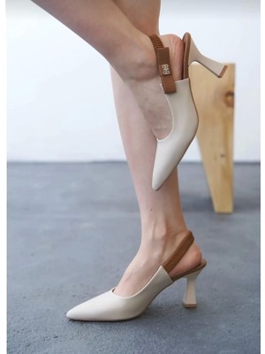 Bilfold Toran Bej Cilt Topuklu Ayakkabı