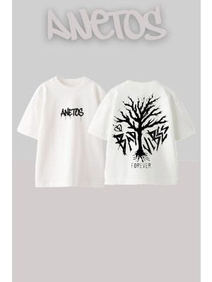 Anetos Forever Xxx Tasarım Sırt Baskılı Pamuk Beyaz Oversize T-Shirt