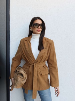 Esra Helvacı Süet Bağlamalı Ceket