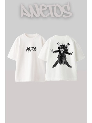 Anetos U2 Andy Wıllsher Tasarım Sırt Baskılı Pamuk Beyaz Oversize T-Shirt