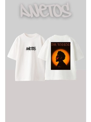 Anetos The Weeknd 5 Tasarım Sırt Baskılı Pamuk Beyaz Oversize T-Shirt