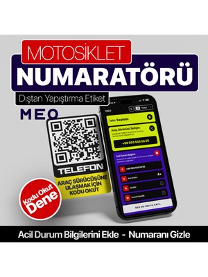 MEO Motosiklet Numaratörü - Numarasız Numaratör - Qr Kodlu Numaratör (Dikey Etiket)