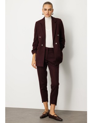 Ekol Kadın Balıksırtı Desenli Dar Paça Pantolon 5189 Bordo