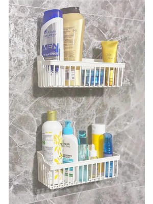 Misda Store Yapışkanlı Banyo Rafı 2'li Banyo Düzenleyici Duş Rafı Kanca Askılı Organizer Şampuanlık Plastik