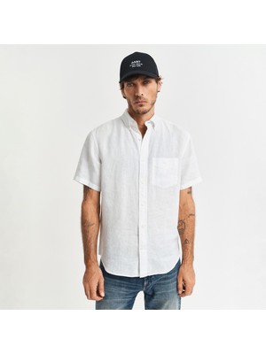 Gant Erkek Regular Fit Kısa Kol Düğmeli Yaka Beyaz Keten Gömlek 2XL Şık Tasarım