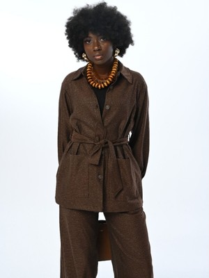 Orfeonegro Kadın Çift Cepli Simli Kuşaklı Gömlek