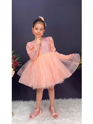 Mnk Baby & Kids Tütü Gren Etekli Kız Çocuk Pul Payetli Uzun Kol Kikidi Elbise - MNK0583