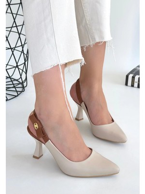 Butik Toran Bej Cilt Topuklu Ayakkabı