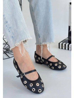 Butik Tinta Siyah Cilt Babet Ayakkabı