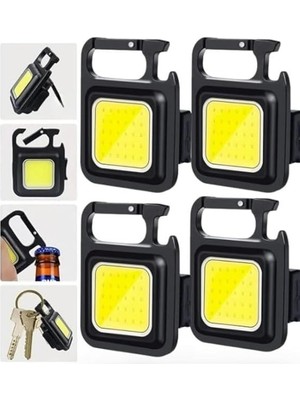 4 Adet LED Anahtarlıklı Metal Kasa El Feneri Şişe Açacağı Usb’li Şarj Edilebilir Cep Boy Cob 800MAH