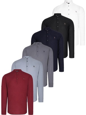 Altılı Set G783 Dewberry Hakim Yaka Gömlek-Siyah-Lacivert-Antrasit-Gri-Bordo-Haki