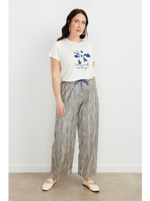 Accort Büyük Beden Simli Örme Pantolon-Sarı